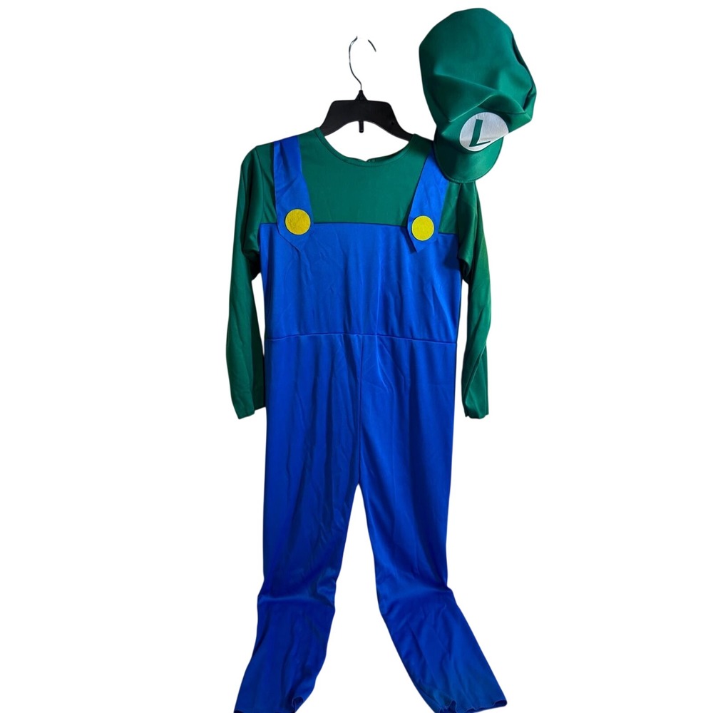 Unbranded Luigi Costume XL Green Blue 3-Piece Set Kids